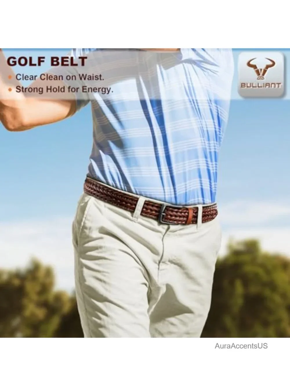 Men's Braided Woven Faux Leather Belt 2-Pack Holeless Adjustable